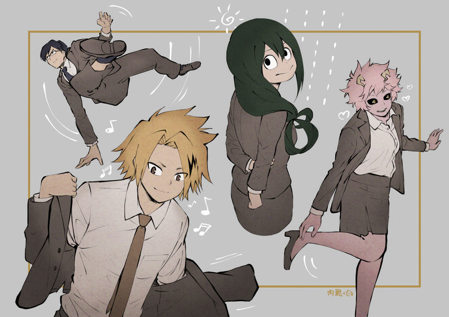 Class 1-A – Study - classmates drawn small and scruffy in their school uniforms, on a metal wall art plate