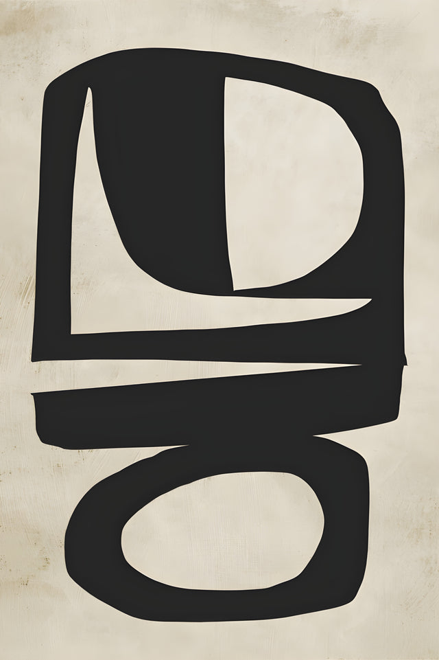 Cut Shapes - heavy black shapes with cut-out counters, arranged like letters from an unknown alphabet, on a metal wall art plate
