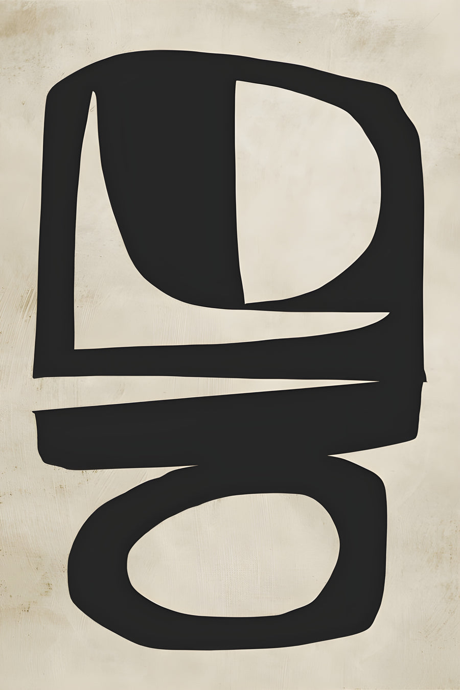 Cut Shapes - heavy black shapes with cut-out counters, arranged like letters from an unknown alphabet, on a metal wall art plate