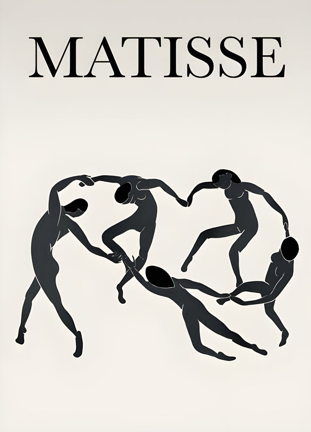 Dancers - dancers linked in a ring, drawn as flat silhouettes beneath a printed title, on a metal wall art plate