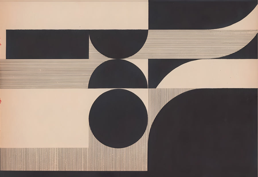 Deco Panels - blush and charcoal panels, circles and fine ruled lines set out like inlay, on a metal wall art plate