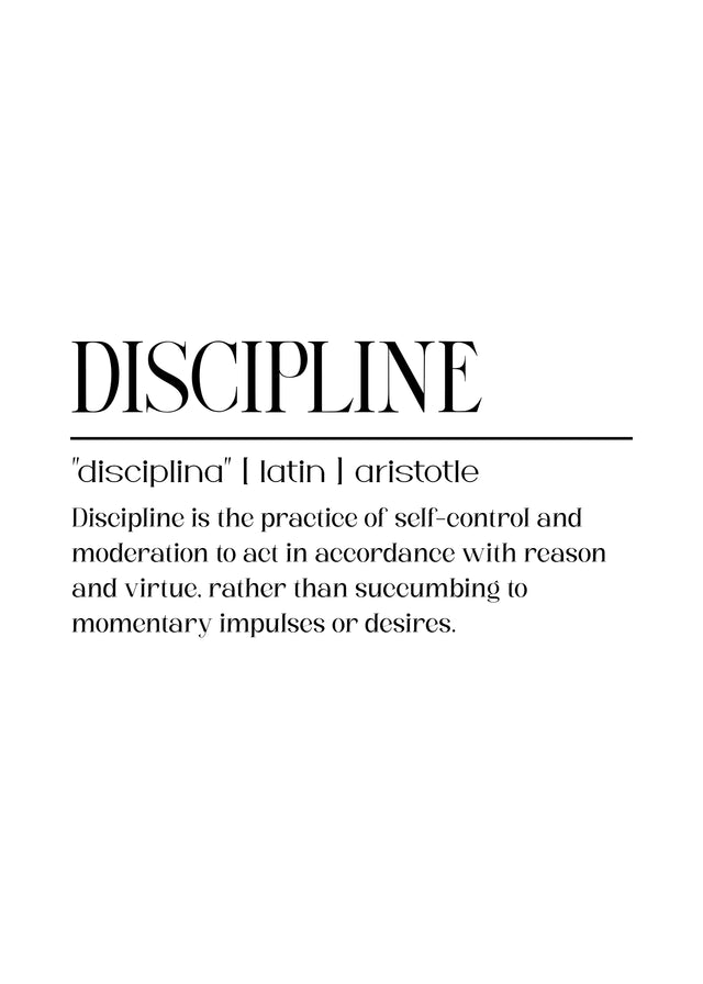 Discipline – Definition - dISCIPLINE, set out as a dictionary entry: "disciplina" | latin | aristotle, on a metal wall art plate
