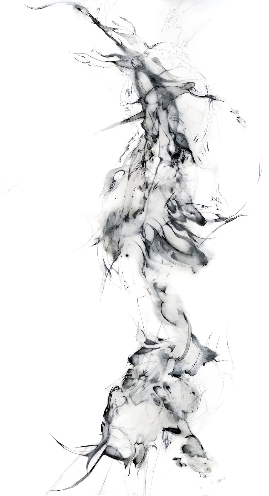 Dissolving - a figure dissolving into smoke, the ink thinning until the paper takes over, on a metal wall art plate