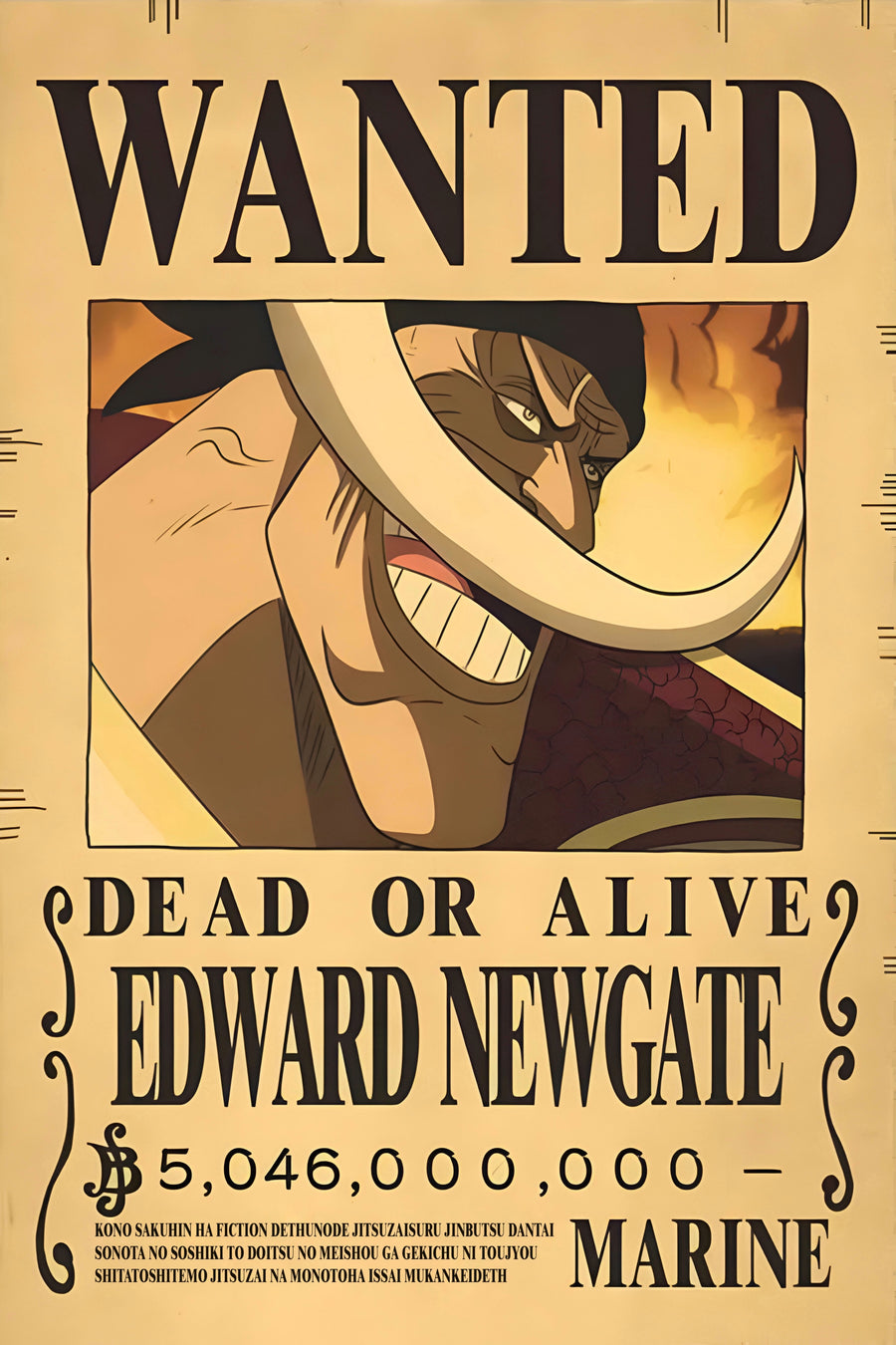 Edward Newgate – Bounty Poster - a bounty poster for Edward Newgate, 5,046,000,000 berries, on a metal wall art plate