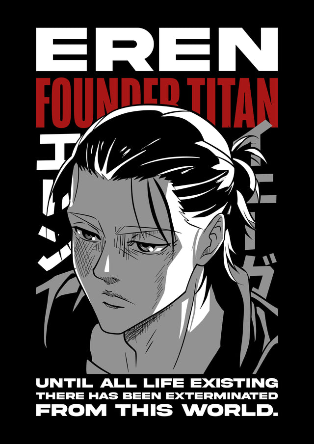 Eren Yeager – Monochrome 2 - eren as the Founding Titan in stark monochrome, captioned to the end, on a metal wall art plate