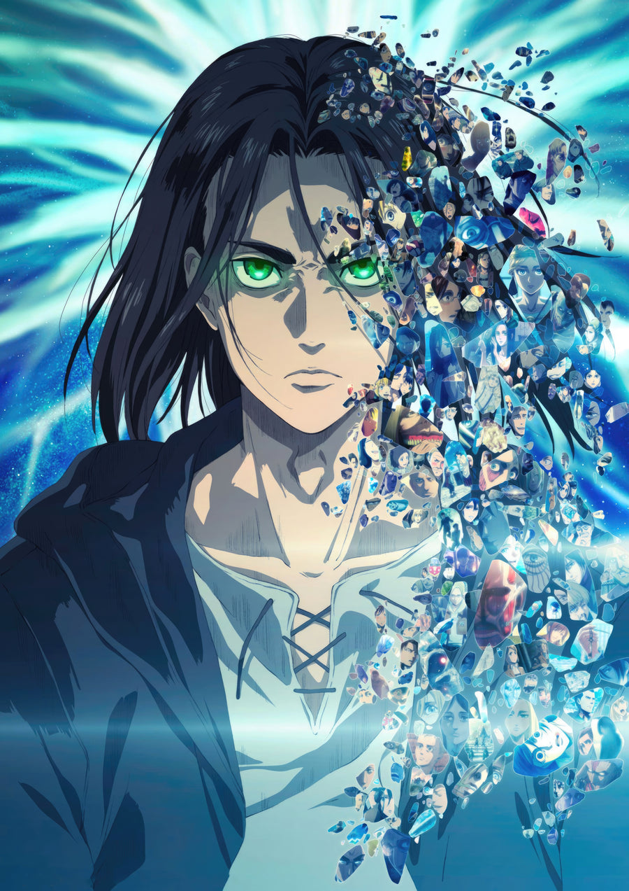 Eren Yeager – The Crowd - eren dissolving into a marching crowd behind him, on a metal wall art plate