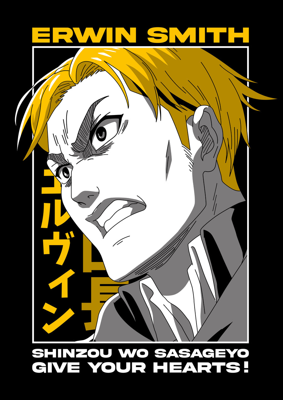 Erwin Smith – Portrait - erwin Smith in bold flat colour, captioned give your hearts, on a metal wall art plate