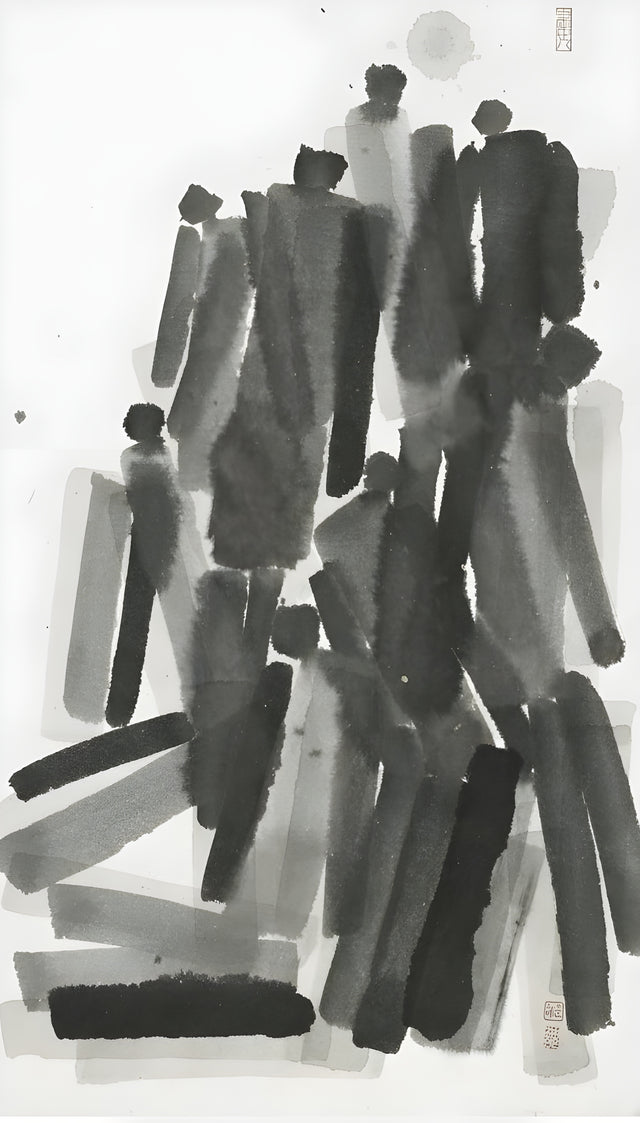 Fallen Bars - grey brush bars scattered like dropped kindling across white, on a metal wall art plate