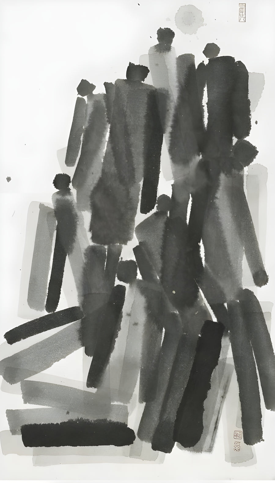 Fallen Bars - grey brush bars scattered like dropped kindling across white, on a metal wall art plate