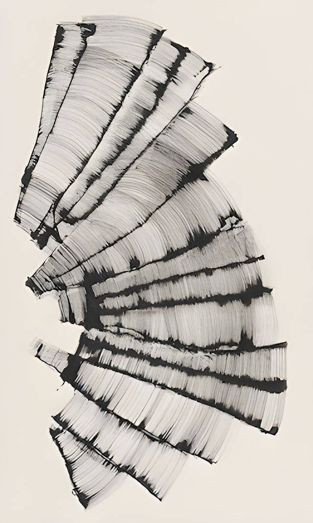 Fan Strokes - brushstrokes fanned out like folded paper, combed through with fine lines, on a metal wall art plate