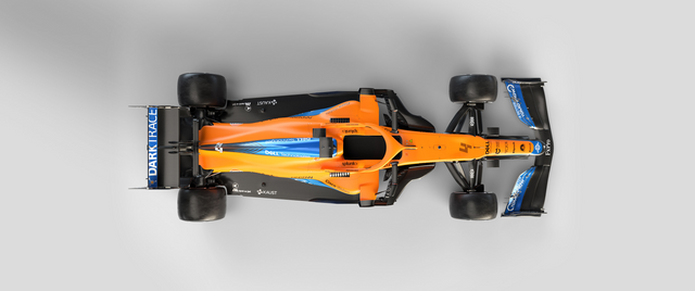 Formula 1 – Papaya from Above - a Formula 1 car in papaya orange, shot against a clean studio ground, on a metal wall art plate