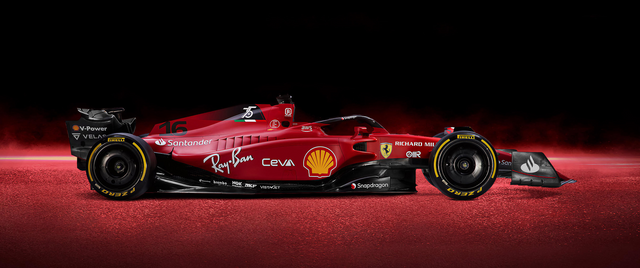 Formula 1 – Scarlet in Profile - a Formula 1 car in red side view, Ferrari livery, shot against a clean studio ground, on a metal wall art plate