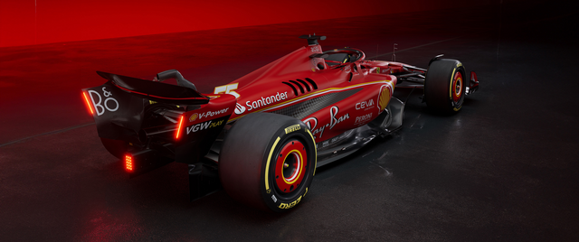 Formula 1 – Scarlet Rear, Red Light - a Formula 1 car in red on black, Ferrari livery, shot against a clean studio ground, on a metal wall art plate