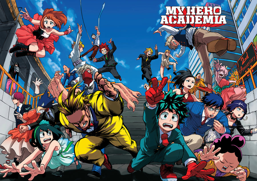 Full Cast – Poster - the whole cast leaping out of one busy poster, on a metal wall art plate