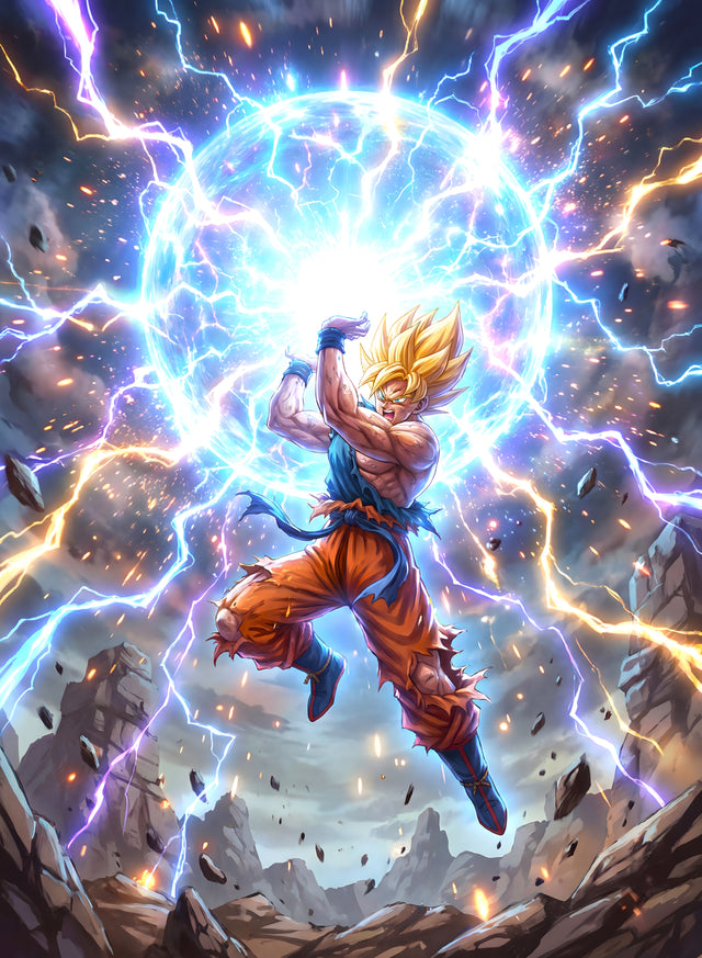 Goku – Kamehameha - goku firing a kamehameha, the blast whiting out the frame, on a metal wall art plate