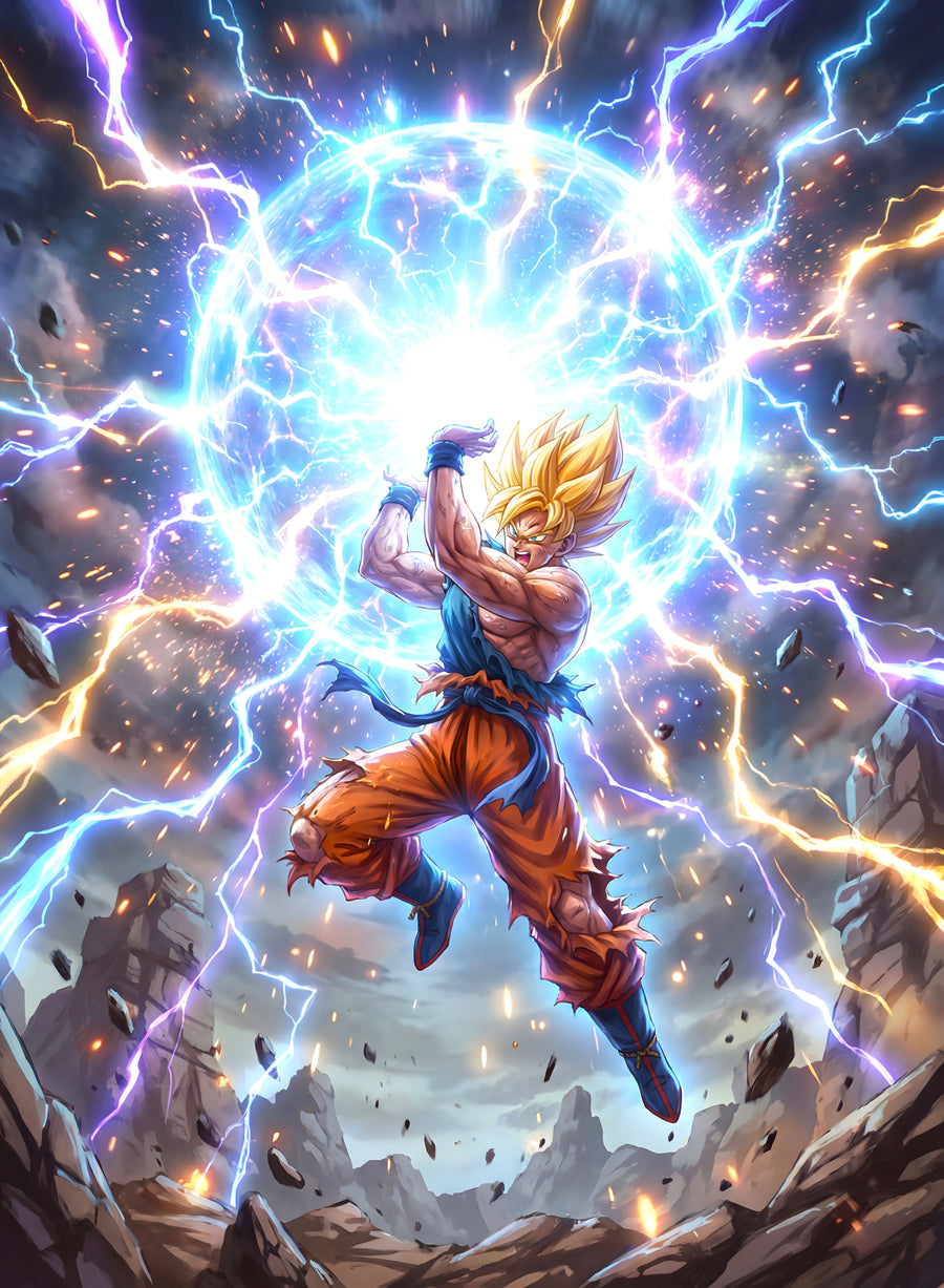 Goku – Kamehameha - goku firing a kamehameha, the blast whiting out the frame, on a metal wall art plate