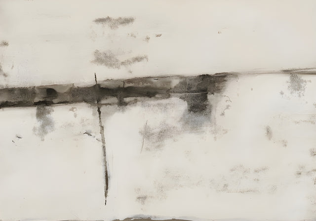 Grey Seam - a single grey seam running across an almost empty white field, on a metal wall art plate