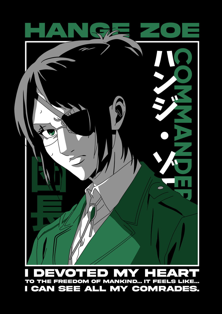 Hange Zoe – In Green - hange Zoe in green and black, captioned I devoted my heart, on a metal wall art plate