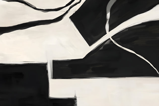 Hard Edge - black and cream blocks meeting at hard edges, one curve let in to break them, on a metal wall art plate