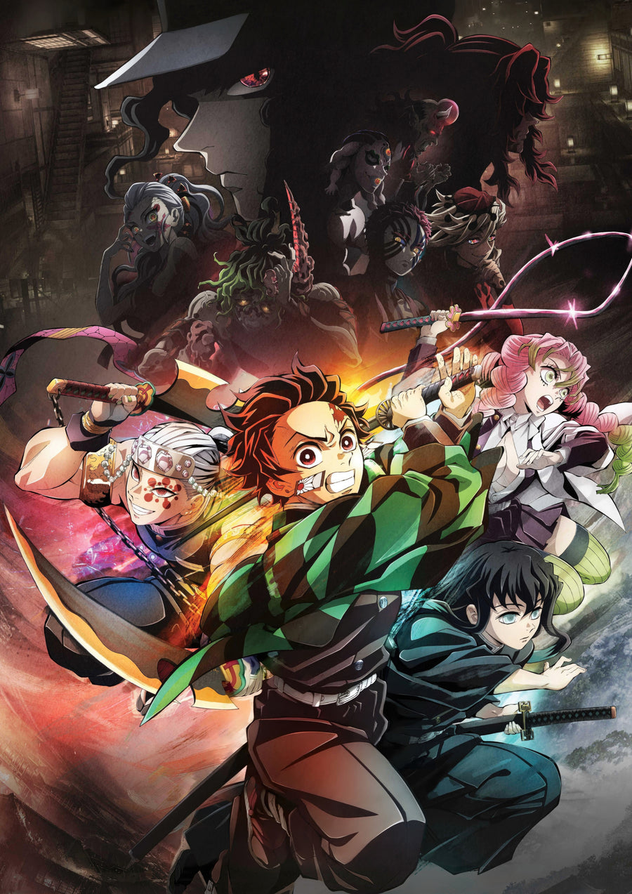 Hashira – In Motion - the Demon Slayer cast charging forward in one cinematic group shot, on a metal wall art plate