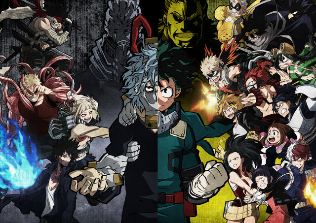 Heroes and Villains – Portrait - heroes on one side, villains on the other, split down the middle, on a metal wall art plate