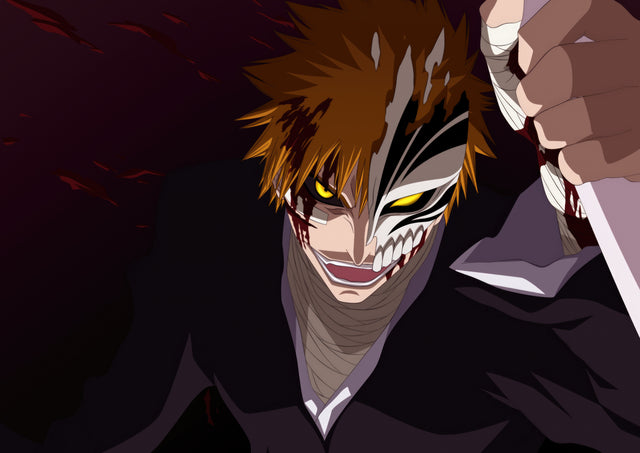 Ichigo Kurosaki – Grinning - ichigo grinning with the hollow mask half formed across his face, on a metal wall art plate