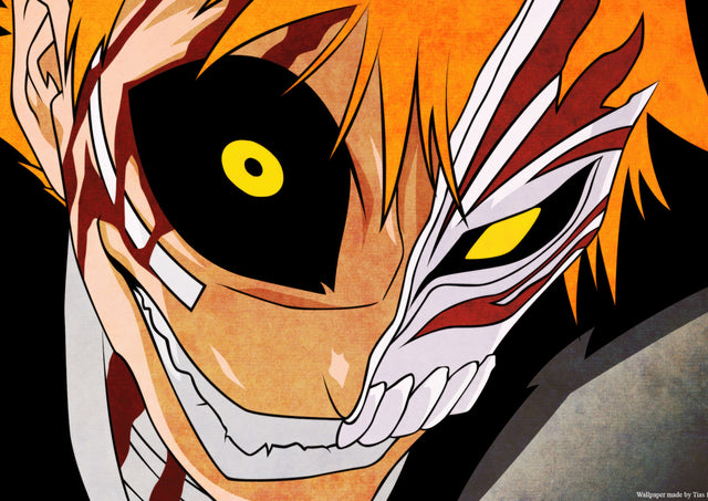 Ichigo Kurosaki – Hollow Mask 2 - the hollow mask filling the frame, one gold eye showing, on a metal wall art plate