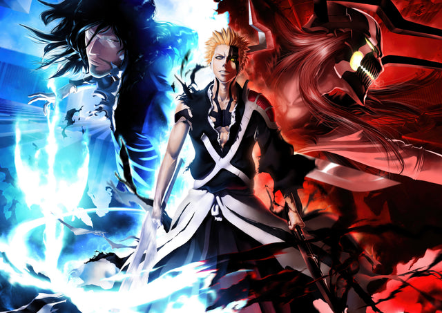 Ichigo Kurosaki – In Blue - ichigo between blue and red energy, blades crossed, on a metal wall art plate