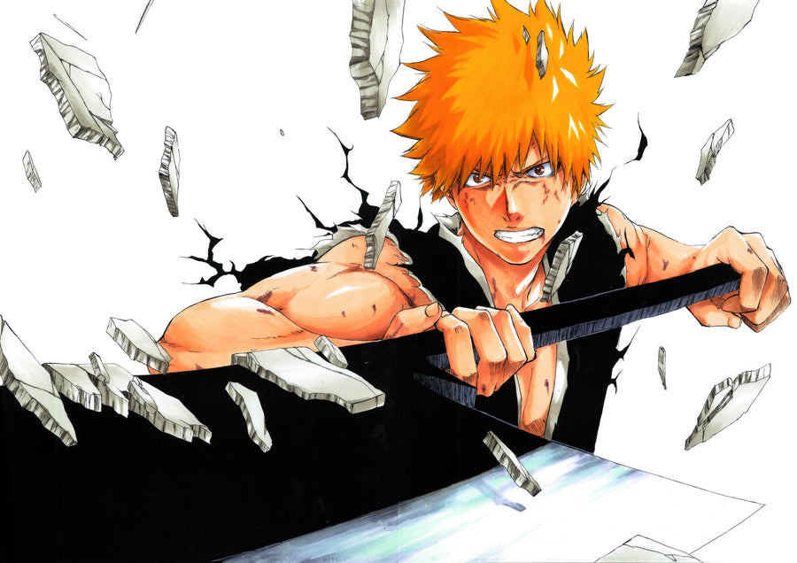 Ichigo Kurosaki – Panel - ichigo smashing through a wall, sword first, on a metal wall art plate