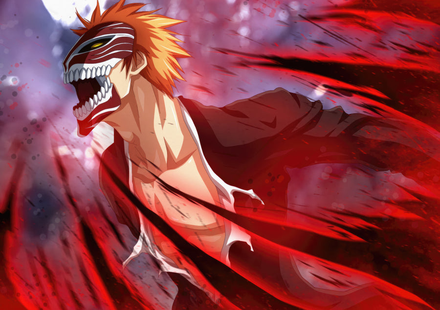 Ichigo Kurosaki – Portrait - ichigo roaring in hollow form, red energy tearing off behind him, on a metal wall art plate