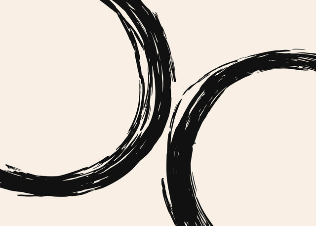 Ink Loop - expressive black brush loops cross a warm neutral background with a loose hand-painted feel, on a metal wall art plate