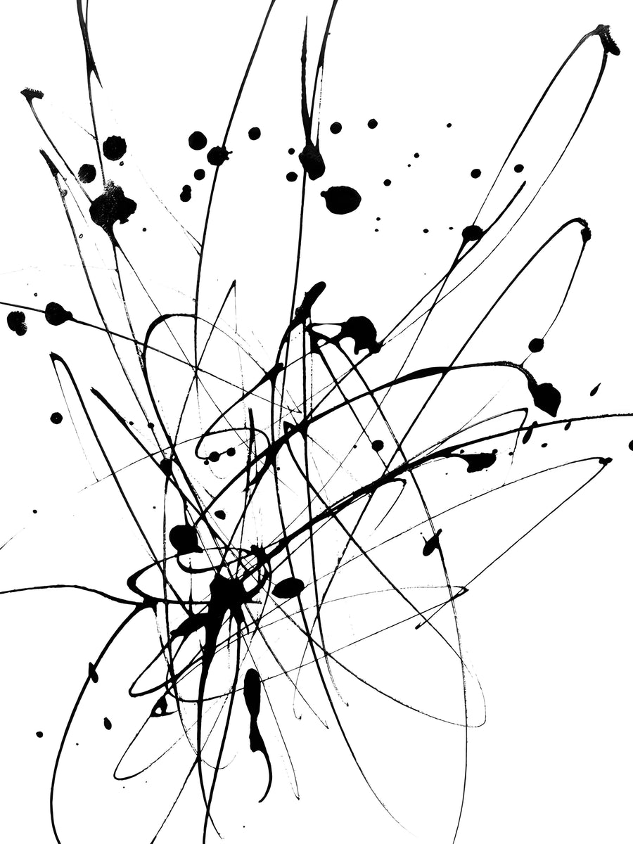 Ink Orbit - looping ink lines gathering into a dense knot at the centre, on a metal wall art plate