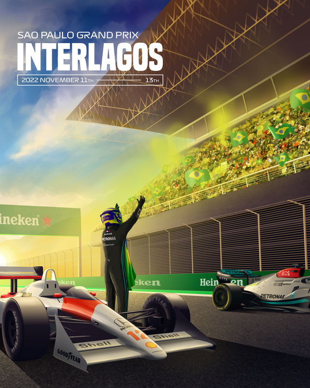 Interlagos 2022 – São Paulo Grand Prix - an illustrated race poster for the Interlagos Sao Paulo GP 2022 — drawn in the graphic, on a metal wall art plate