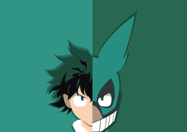 Izuku Midoriya – In Green - deku drawn minimal against two flat greens, on a metal wall art plate