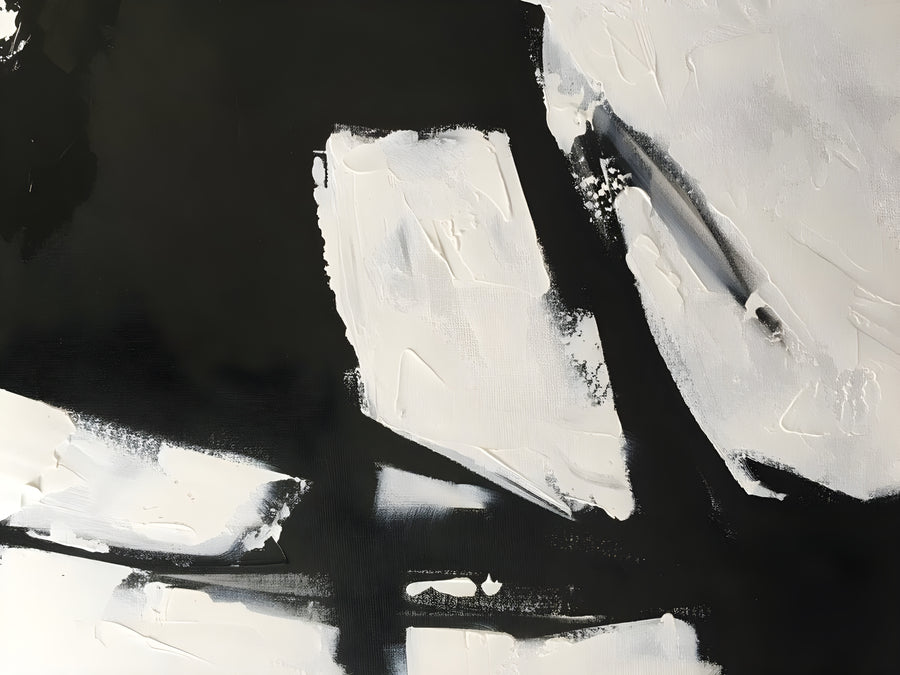 Knife Marks - black and white laid on with a palette knife, scraped back to show what is underneath, on a metal wall art plate