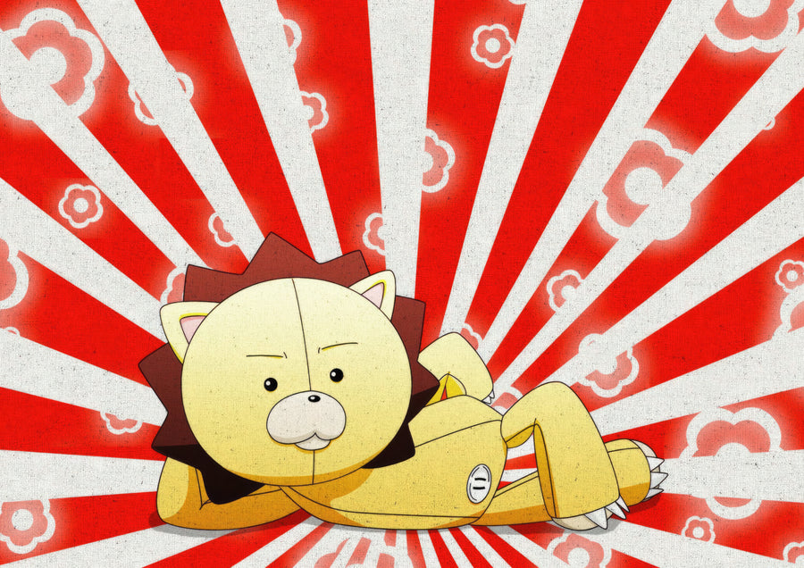 Kon – In Red - kon sprawled across a rising sun in red and white, on a metal wall art plate