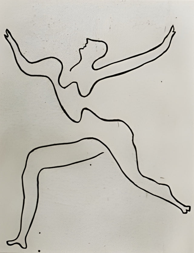 Leaping Line - a leaping figure drawn without lifting the pen, on a chalky ground, on a metal wall art plate