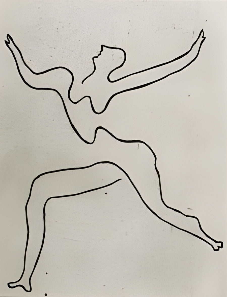 Leaping Line - a leaping figure drawn without lifting the pen, on a chalky ground, on a metal wall art plate