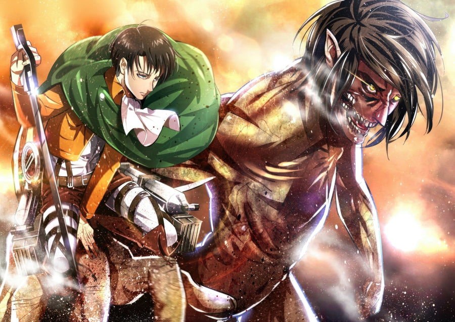 Levi Ackerman – Among the Titans - levi mid-flight with a titan rising behind him, on a metal wall art plate