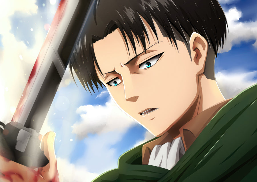 Levi Ackerman – Blade Drawn - levi against open sky, blade raised, on a metal wall art plate