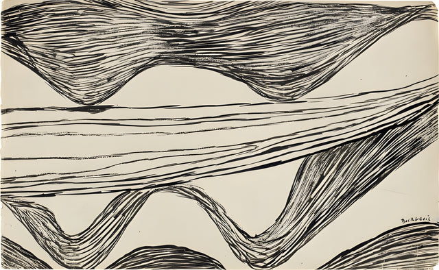 Line Hills - fine horizontal lines rising and falling like hills across cream, on a metal wall art plate