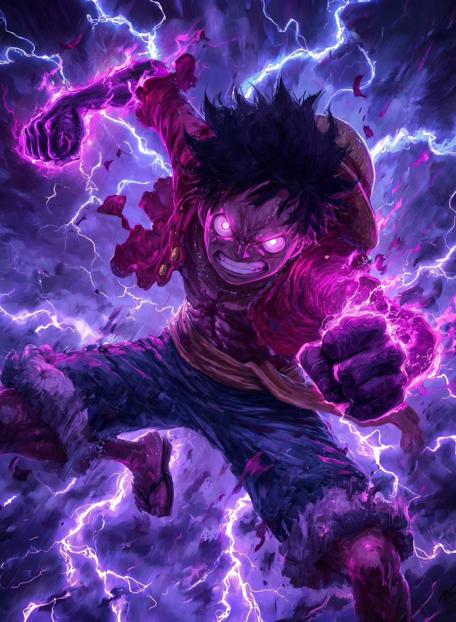 Monkey D. Luffy – Gear Four - luffy in gear four, violet lightning arcing off him, on a metal wall art plate