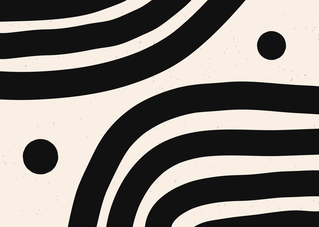Monochrome Wave - bold black curves sweep across a warm cream background in a clean monochrome composition, on a metal wall art plate