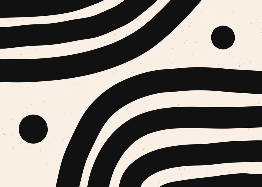 Monochrome Wave - bold black curves sweep across a warm cream background in a clean monochrome composition, on a metal wall art plate