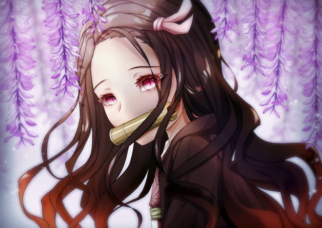 Nezuko Kamado – Wisteria - nezuko among hanging wisteria, on a metal wall art plate