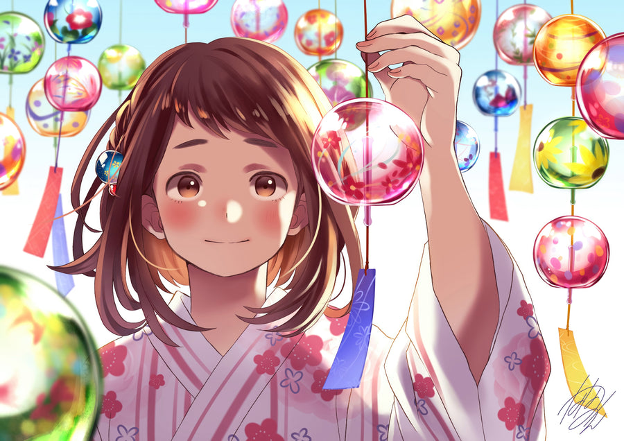 Ochaco Uraraka – Festival Lights - uraraka in a kimono among hanging festival lanterns, on a metal wall art plate
