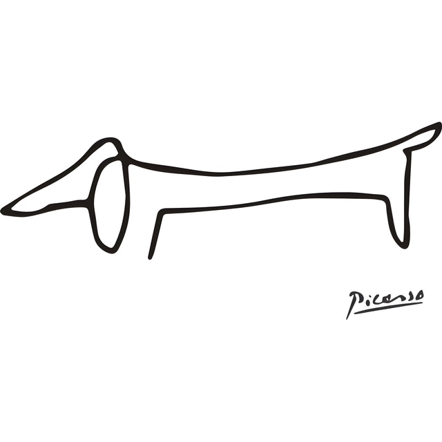 One Line Dog - a dachshund drawn without lifting the pen, signed in the corner, on a metal wall art plate