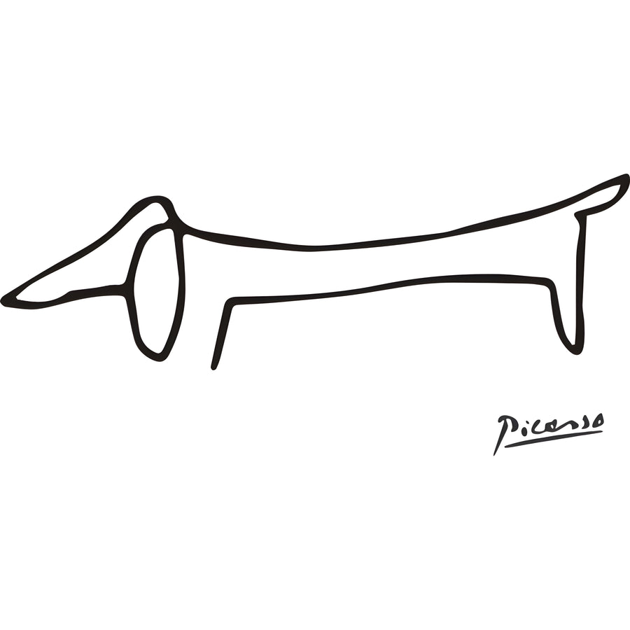 One Line Dog - a dachshund drawn without lifting the pen, signed in the corner, on a metal wall art plate
