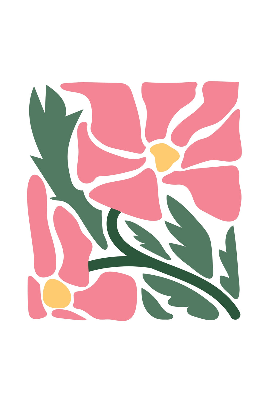 Pink Garden - two oversized blush-pink flowers and deep green leaves form a clean contemporary botanical arrangement on white, on a metal wall art plate