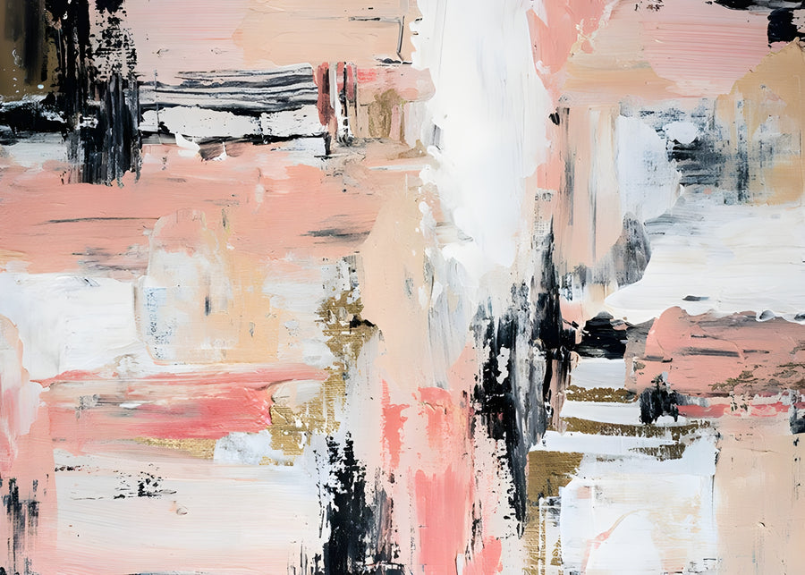Pink Horizon - a painterly abstract in blush, black and gold, read as a horizon if you want it to be, on a metal wall art plate